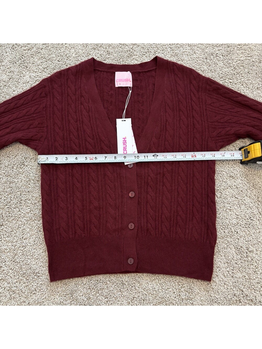 NWT Crush Cashmere Cabled Vienna V Neck Cardigan Burgundy Size 1 Quiet Luxury - Picture 7 of 8